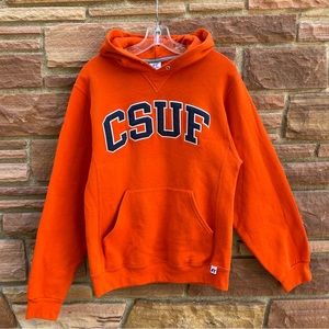 Russell Hoodie Men's Small Orange CSUF Fullerton NCAA Pullover Pockets Logo